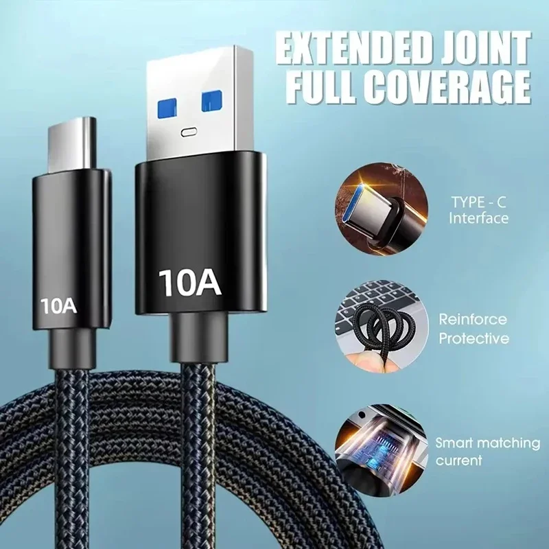 10A Cable 120W Super Fast Charge Cable USB A to Type C Data Cord Knit Cable For Xiaomi POCO Samsung iPhone Quick Charging Cable - Image 5