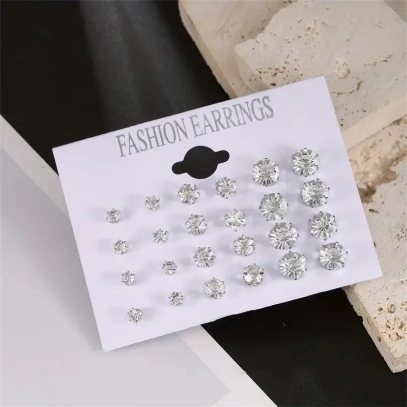12 Pairs Six Claw Zircon Earrings Set Geometric White Shiny Crystal Wedding Stud Earrings Set for Women Men Jewelry Accessories - Image 4