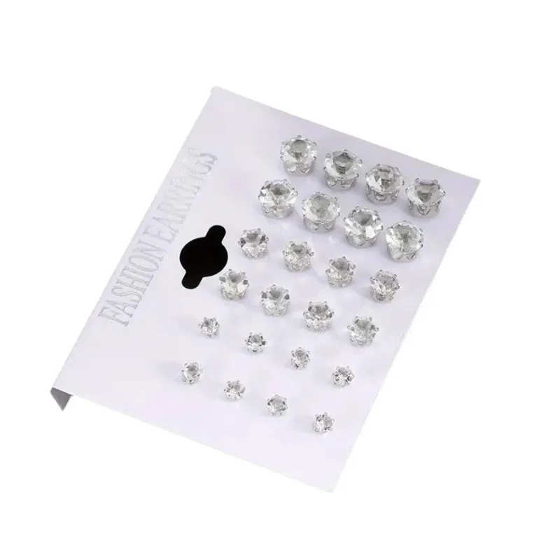 12 Pairs Six Claw Zircon Earrings Set Geometric White Shiny Crystal Wedding Stud Earrings Set for Women Men Jewelry Accessories - Image 5