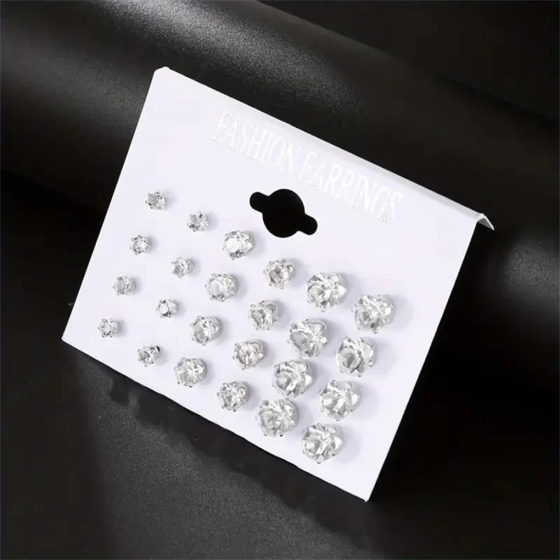 12 Pairs Six Claw Zircon Earrings Set Geometric White Shiny Crystal Wedding Stud Earrings Set for Women Men Jewelry Accessories - Image 3