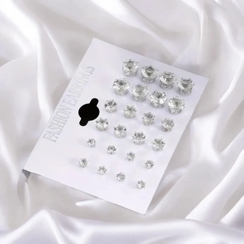 12 Pairs Six Claw Zircon Earrings Set Geometric White Shiny Crystal Wedding Stud Earrings Set for Women Men Jewelry Accessories - Image 6
