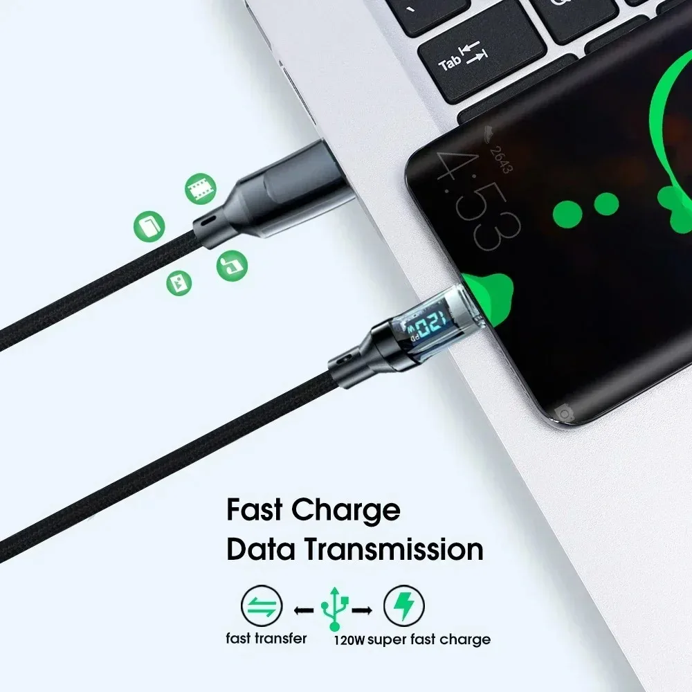 120W USB Type C Cable Super Fast Charging Cable With LED Display 100W PD Type-C Data Cord For Universal USB Charging USB C Cable - Image 6