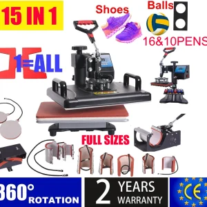 15 in 1 Heat Press Machine/ Sublimation Machine Heat Press Printer for T-shirts Plates/Cap/Mug/Phone Covers/pen/football etc