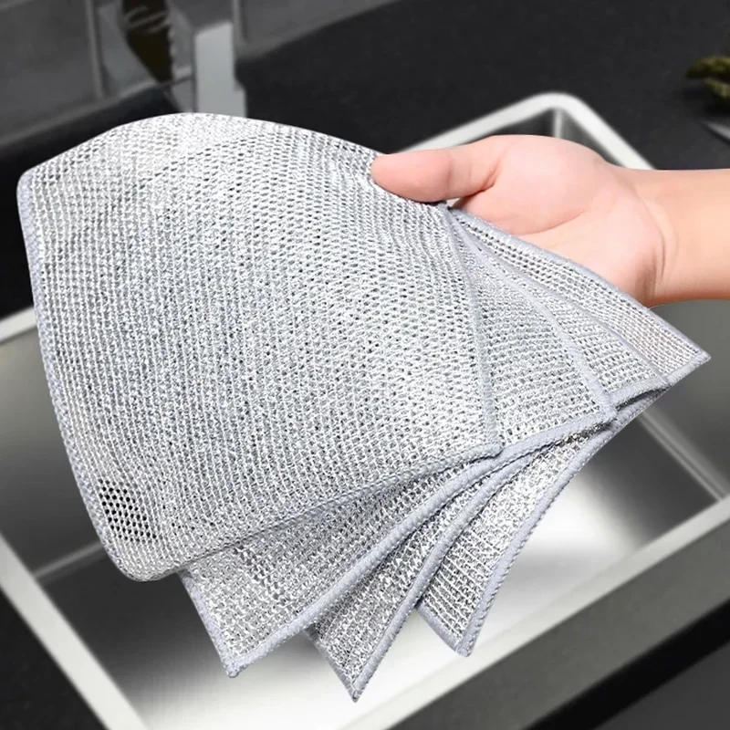 1/50pcs Magic Dishcloth Silver Wire Cleaning Kitchen Cloth Thickened Microfiber Wash Towel Built-in Sponge Steel Wire Ball Rag - Image 3