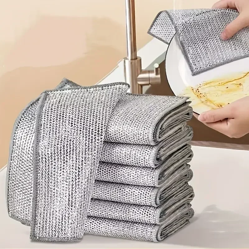1/50pcs Magic Dishcloth Silver Wire Cleaning Kitchen Cloth Thickened Microfiber Wash Towel Built-in Sponge Steel Wire Ball Rag - Image 5