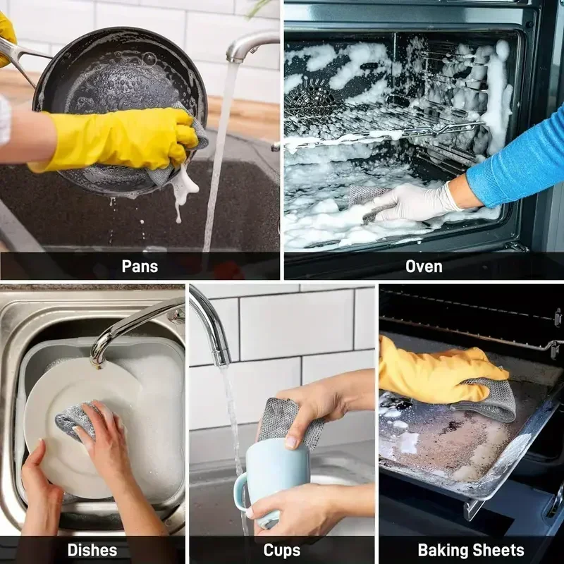 1/50pcs Magic Dishcloth Silver Wire Cleaning Kitchen Cloth Thickened Microfiber Wash Towel Built-in Sponge Steel Wire Ball Rag - Image 6