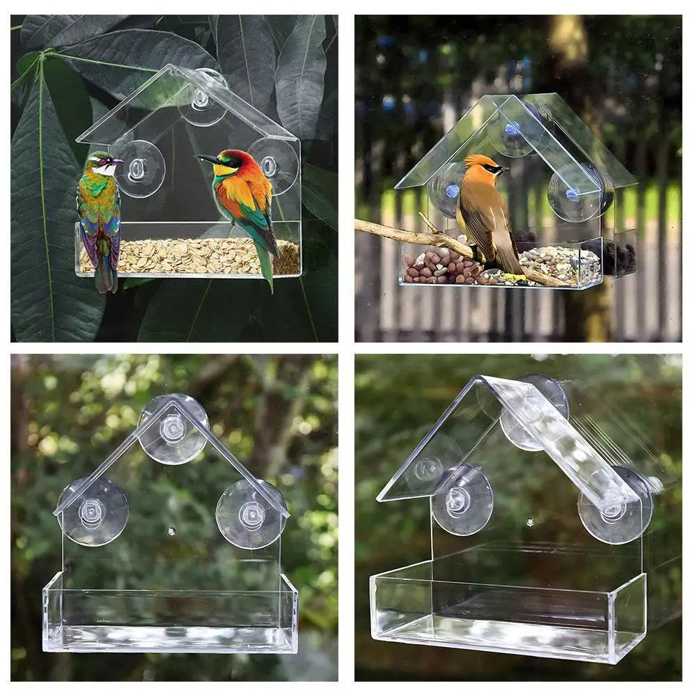 1PC Bird feeder with transparent window and external bird feeder with suction cup suitable for outdoor garden use - Image 3