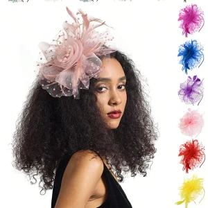 1Pc Fascinators Hat Flower Mesh Ribbons Feathers On A Headband And A Clip Tea Party Headwear For Girls And Women