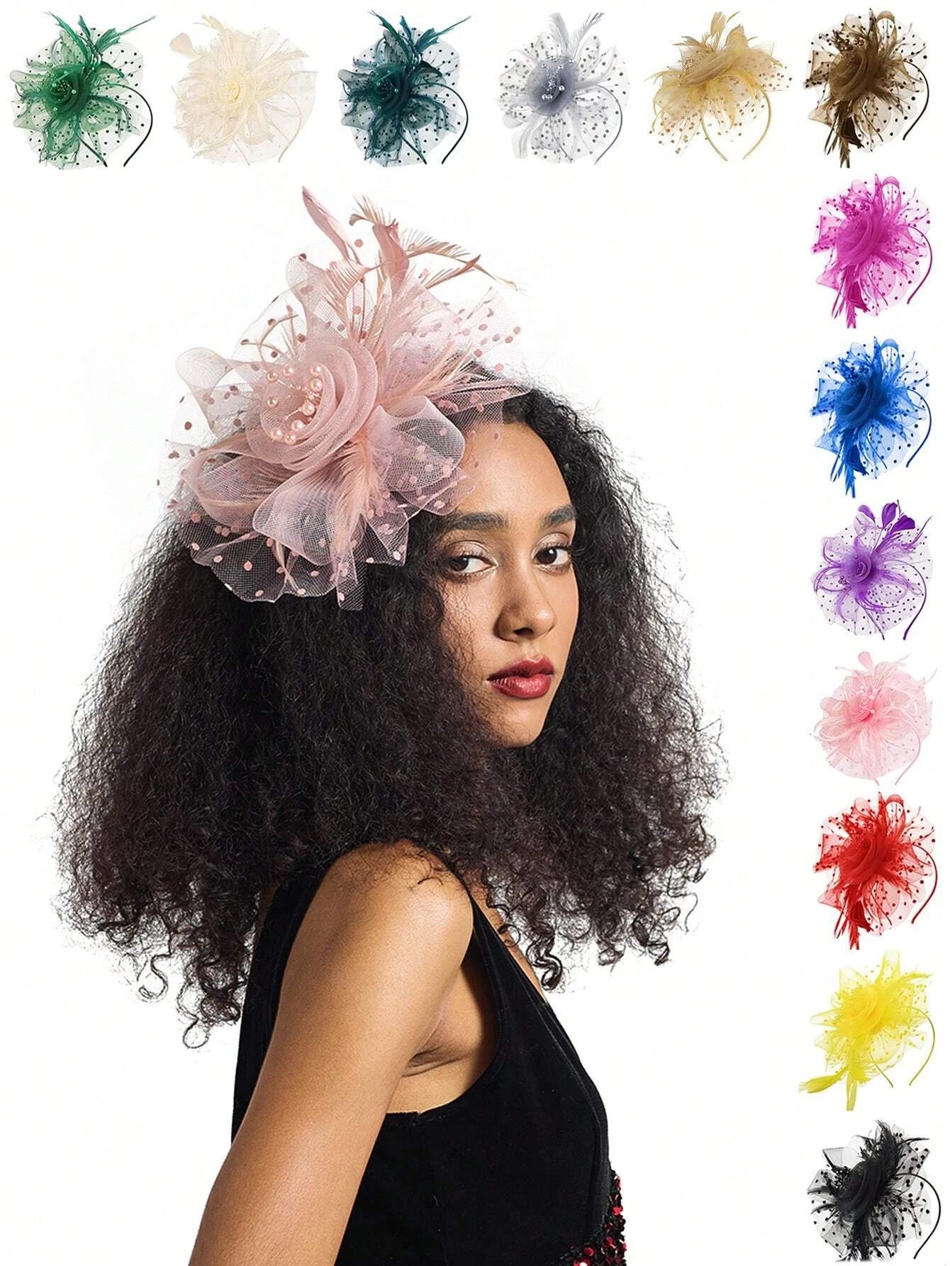 1Pc Fascinators Hat Flower Mesh Ribbons Feathers On A Headband And A Clip Tea Party Headwear For Girls And Women