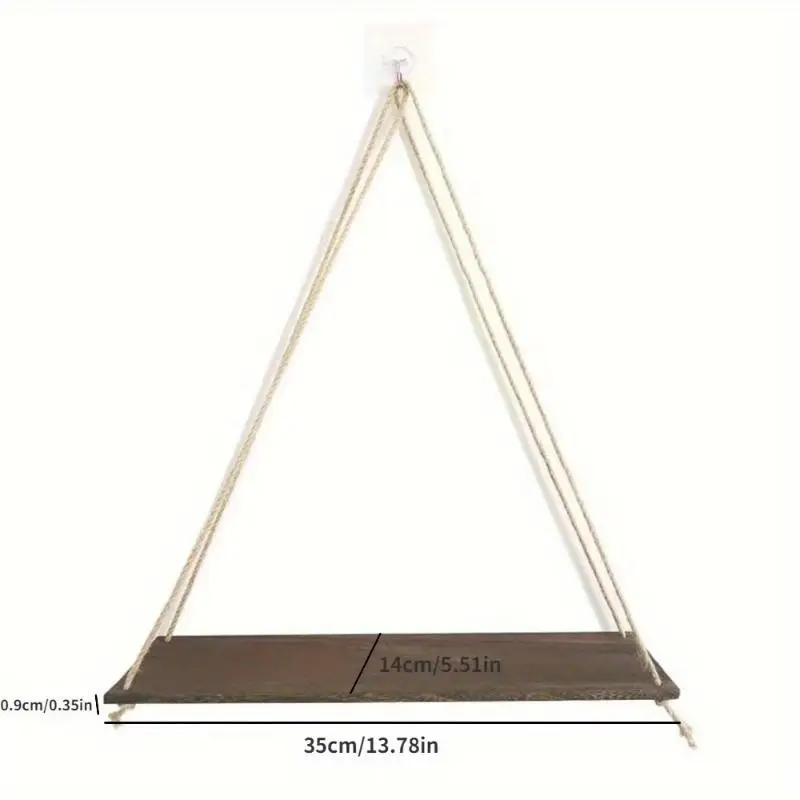 1Pc Wood Swing Hanging Rope Wall Mounted Floating Shelves Plant Flower Pot Indoor Outdoor Decoration