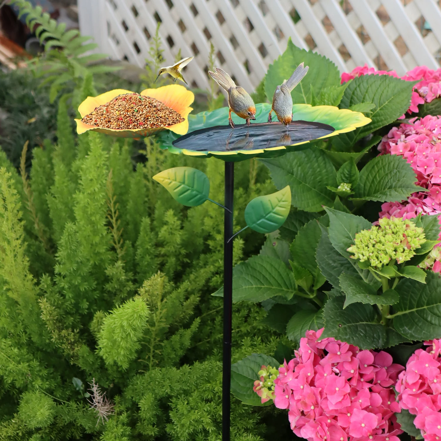 1pc Garden Metal Bird Bath Tub, 28 inches tall - Freestanding, removable bird bath tub/feeder with delicate leaf pattern. Sturdy - Image 2