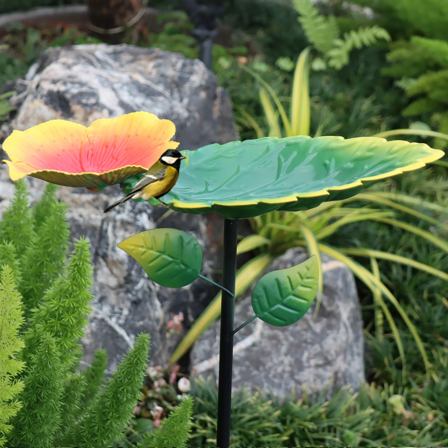 1pc Garden Metal Bird Bath Tub, 28 inches tall - Freestanding, removable bird bath tub/feeder with delicate leaf pattern. Sturdy - Image 6