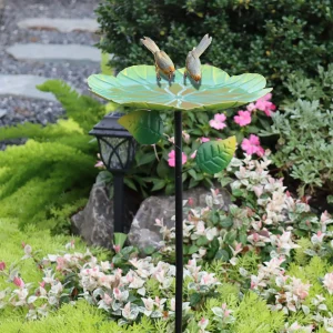 1pc Garden Metal Bird Bath Tub, 28 inches tall - Freestanding, removable bird bath tub/feeder with delicate leaf pattern. Sturdy