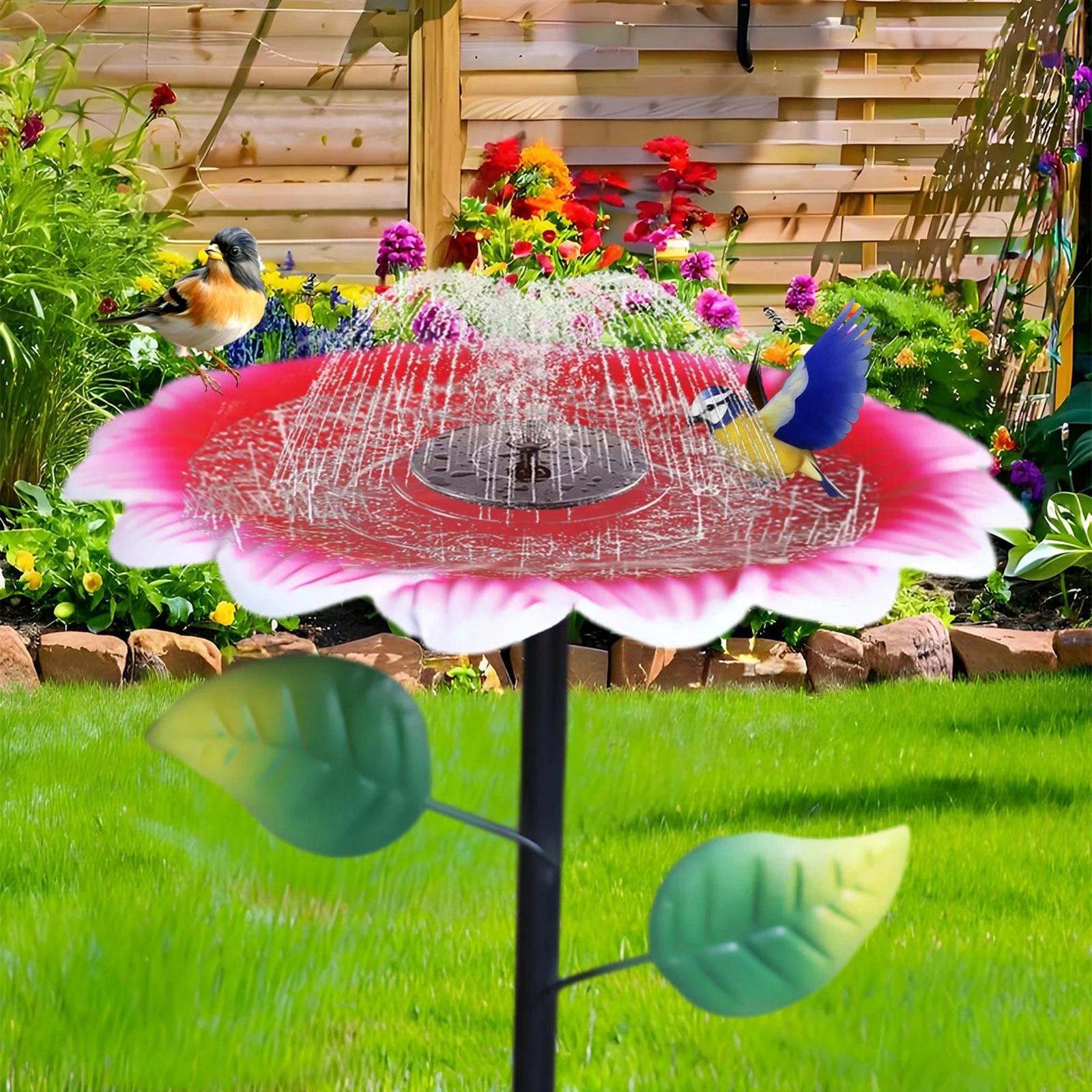 1pc Garden Metal Bird Bath Tub, 28 inches tall - Freestanding, removable bird bath tub/feeder with delicate leaf pattern. Sturdy - Image 5