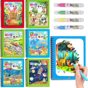 1pc Reusable Water Drawing Book Magic Water Book Mess-Free Magic Painting Pad with Refillable Water Pen Learning Education Toy