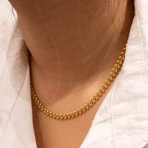 1pcs Dainty Stainless Steel Link Wheat Neck Solid Chain Necklace for Women Gold PVD Plated Collar Choker Metal Jewelry Accessory