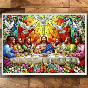 2000/1500/1000/500pcs Adult Jigsaw Puzzle - Last Supper Leonardo da Vinci Replica, Stained- Style Mosaic Art with Christ & Dis