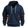 2024 Spring and Autumn New Men's Casual Sports Multi-zipper Arm Pocket Pullover Outdoor Cycling Climbing Windproof Hoodie
