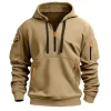 2025 Autumn/Winter Men's Hoodie Fashion Casual Sports Hoodie Retro Harajuku Long Sleeve Zipper Multi Pocket Loose Street Wear