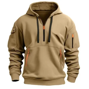 2025 Autumn/Winter Men's Hoodie Fashion Casual Sports Hoodie Retro Harajuku Long Sleeve Zipper Multi Pocket Loose Street Wear