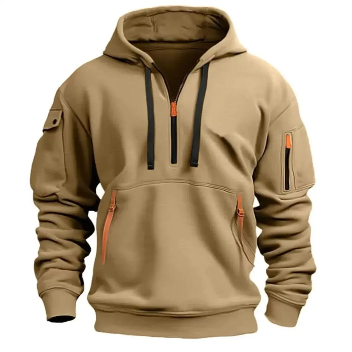 2025 Autumn/Winter Men's Hoodie Fashion Casual Sports Hoodie Retro Harajuku Long Sleeve Zipper Multi Pocket Loose Street Wear