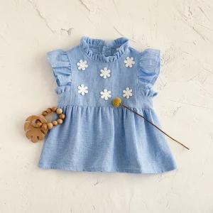 2025 New Cute Baby Girls Clothing Infants Young Children's Summer Sweet White Floral Princess Dress Hot Selling Toddler Dress