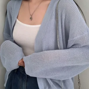 2026 Thin White Cardigan Women Summer Sunscreen Lace-up Knitwear Tops Lady Korean Style Casual Long Sleeve Sun Protected Top