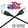 20W USB Fast Charging Braided Cable For iPhone 11 12 13 Mini 14 Pro Max X XR XS 6 6S 7 8 Plus Quick Charge USB Data Nylon Cables