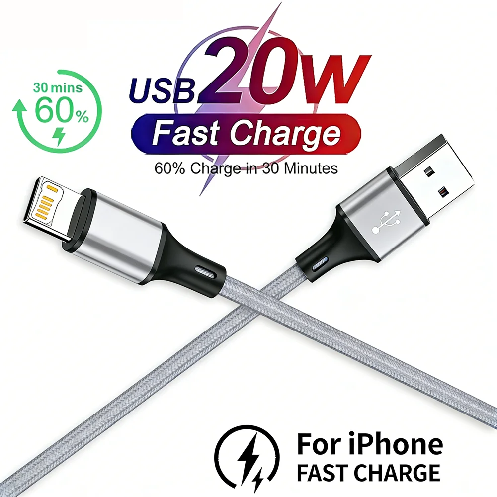 20W USB Fast Charging Braided Cable For iPhone 11 12 13 Mini 14 Pro Max X XR XS 6 6S 7 8 Plus Quick Charge USB Data Nylon Cables - Image 5