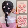 2/5PC Children's Headdress Cherry Blossom Hair Clip Pink Sakura BB Side Clip High Elasticity Hair Rope Hair Access Headdress