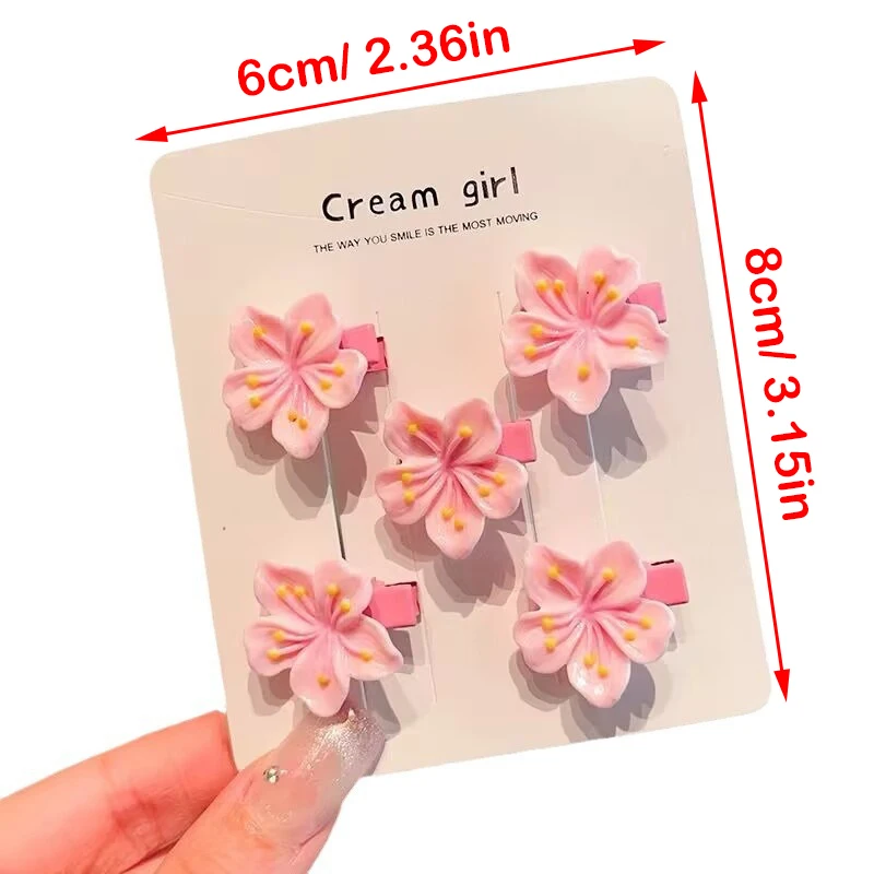 2/5PC Children's Headdress Cherry Blossom Hair Clip Pink Sakura BB Side Clip High Elasticity Hair Rope Hair Access Headdress - Image 6