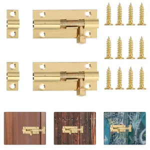 2Pcs Premium Copper Door Bolt Strong Rust Resistant Brass Door Latch Lock for Wooden Doors Windows Furniture Cabinets Easy