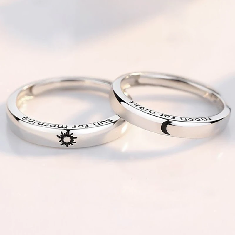 2Pcs Silver Color Sun Moon Couple Rings For Women Romantic Day Night Letter Ring Lover Engagement Banquet Jewelry Dating Gift - Image 2