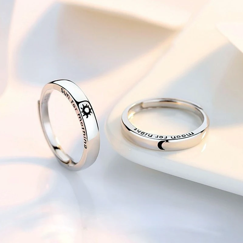 2Pcs Silver Color Sun Moon Couple Rings For Women Romantic Day Night Letter Ring Lover Engagement Banquet Jewelry Dating Gift - Image 3