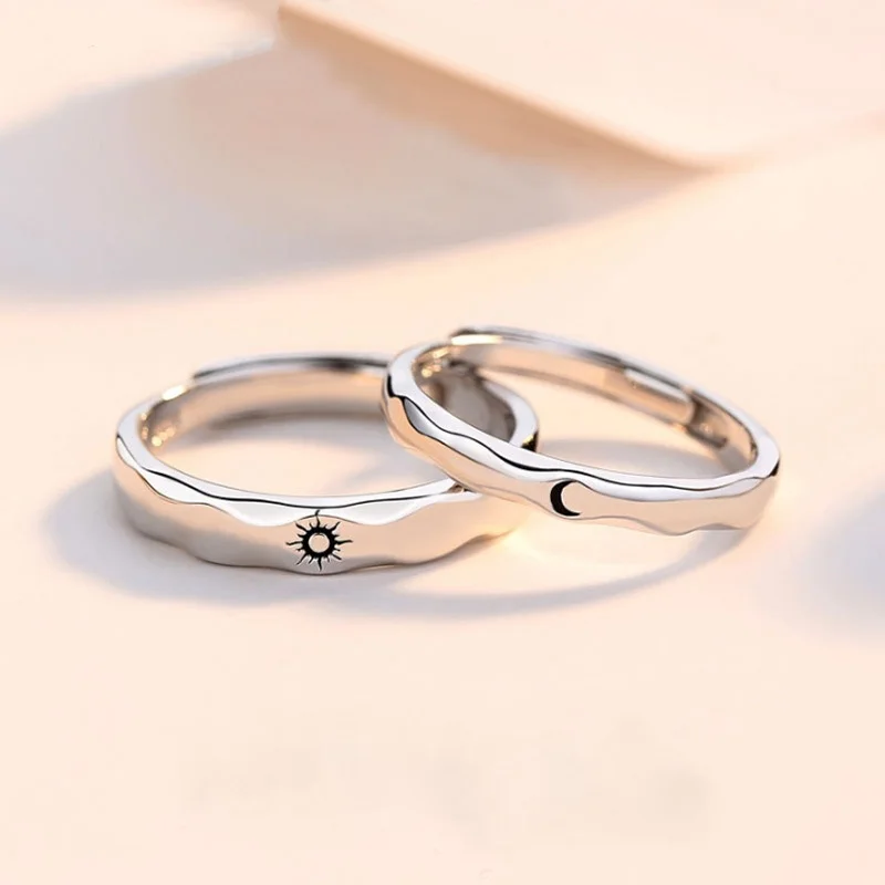 2Pcs Silver Color Sun Moon Couple Rings For Women Romantic Day Night Letter Ring Lover Engagement Banquet Jewelry Dating Gift - Image 5