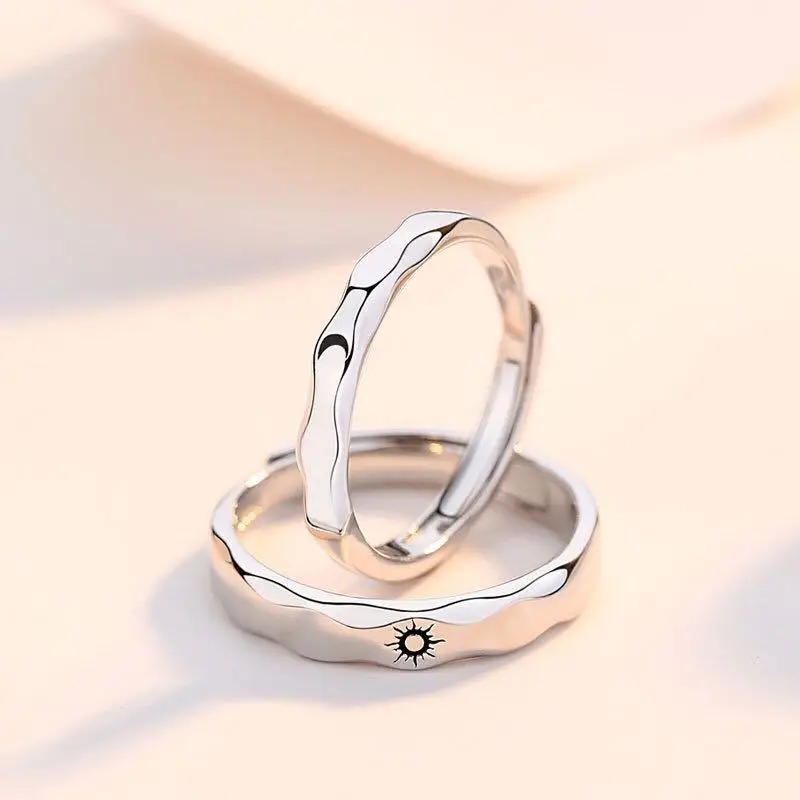 2Pcs Silver Color Sun Moon Couple Rings For Women Romantic Day Night Letter Ring Lover Engagement Banquet Jewelry Dating Gift - Image 6