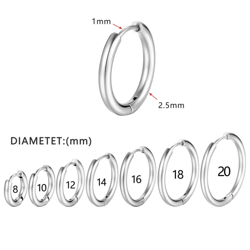 2Pcs Small Hoop Earrings Women Men Gold Silver Color Stainles Steel Round Circle Pendientes Mujer Anti-allergy - Image 2