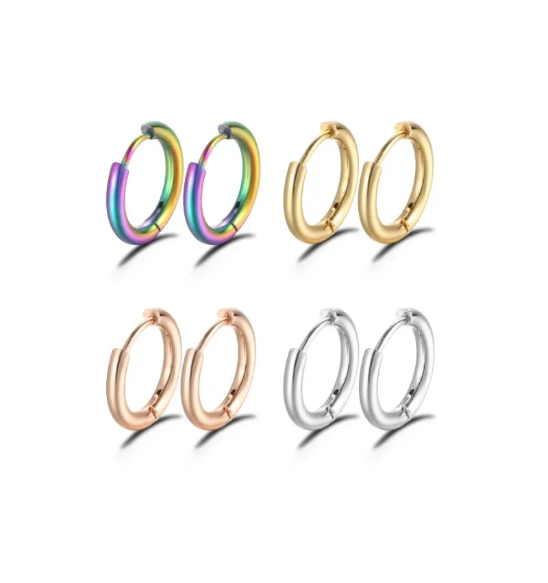 2Pcs Small Hoop Earrings Women Men Gold Silver Color Stainles Steel Round Circle Pendientes Mujer Anti-allergy - Image 4