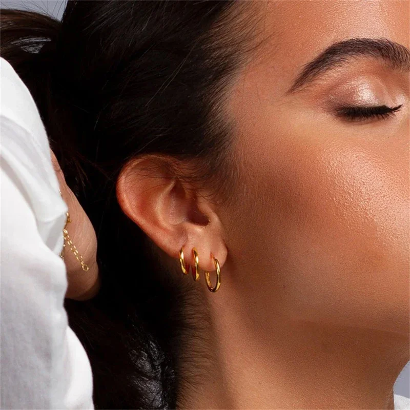 2Pcs Small Hoop Earrings Women Men Gold Silver Color Stainles Steel Round Circle Pendientes Mujer Anti-allergy - Image 7