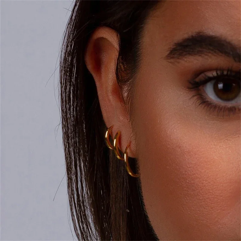 2Pcs Small Hoop Earrings Women Men Gold Silver Color Stainles Steel Round Circle Pendientes Mujer Anti-allergy - Image 8