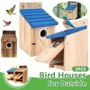 2Pcs Wooden Bird Houses Outdoor Hanging Bird Breeding Box with 1-1/2 inch Entrance Hole Decorative Garden Birdhouse Pet Supplies