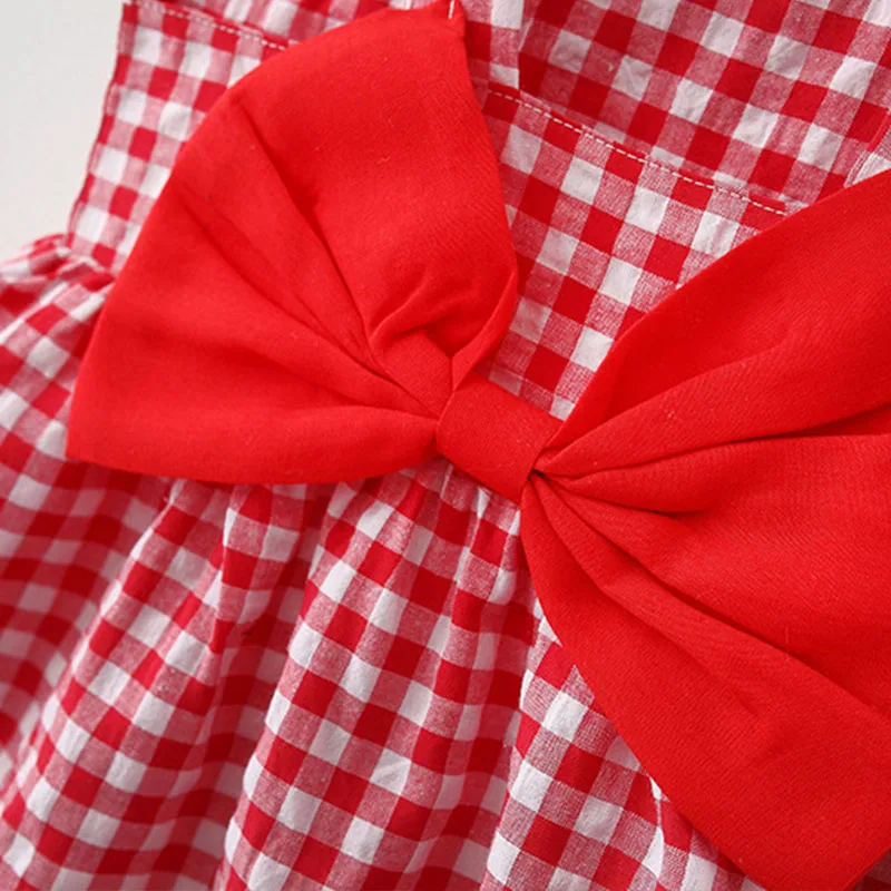 2Pcs/Set Baby Girl Plaid Sweet Bow Summer Birthday Party Dress Toddler Kids Outfits 0 To 3 Years Children Clothes Suit + Hat - Image 5