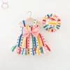 2Pcs/Set Colorful Baby Girl Birthday Party Princess Evening Dress Polka Dot Bow Knot Children Clothes 0 to 3 Years Kids + Hat