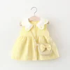 2Pcs/Set Toddler Girl Plaid Dresses Love Lapel Sleeveless Cotton Baby Children Clothes Summer Kids Costume 0 To 3 Years + Bag