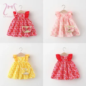 2Pcs/set Children Summer Flower Dress Baby Girl Cotton Soft Outfit Lovely Kids Sleeveless Costume 0-3 Years Old Newborn Dresses