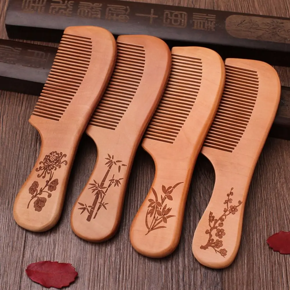 2pcs Anti-static Peach Wood Comb Handcrafted Hair Styling Tool Hair Comb Head Massage Beard Comb - Image 3