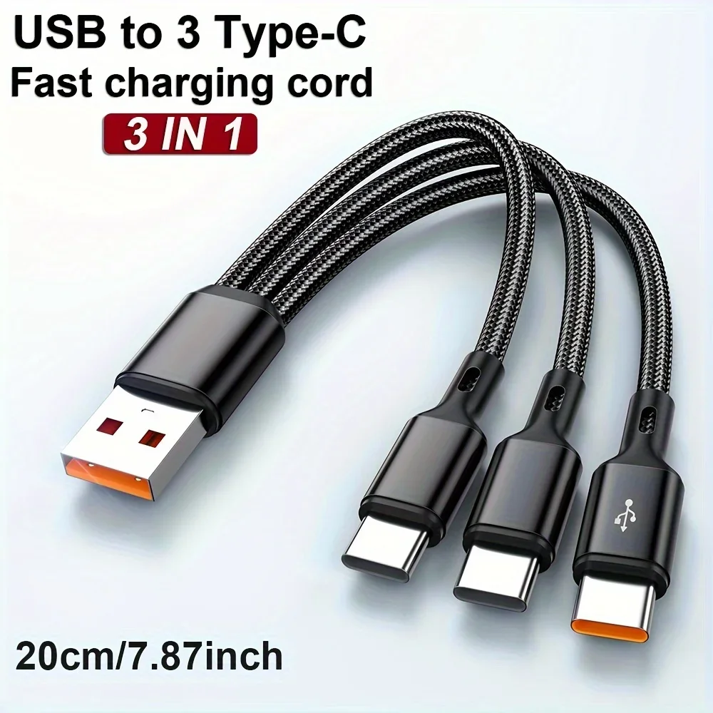 100W 6A USB-A to 3 Type-C Fast Charging Data Cable For Samsung S24 Xiaomi Huawei Android Phone 3 In 1 USB C Data Transfer Cord - Image 2