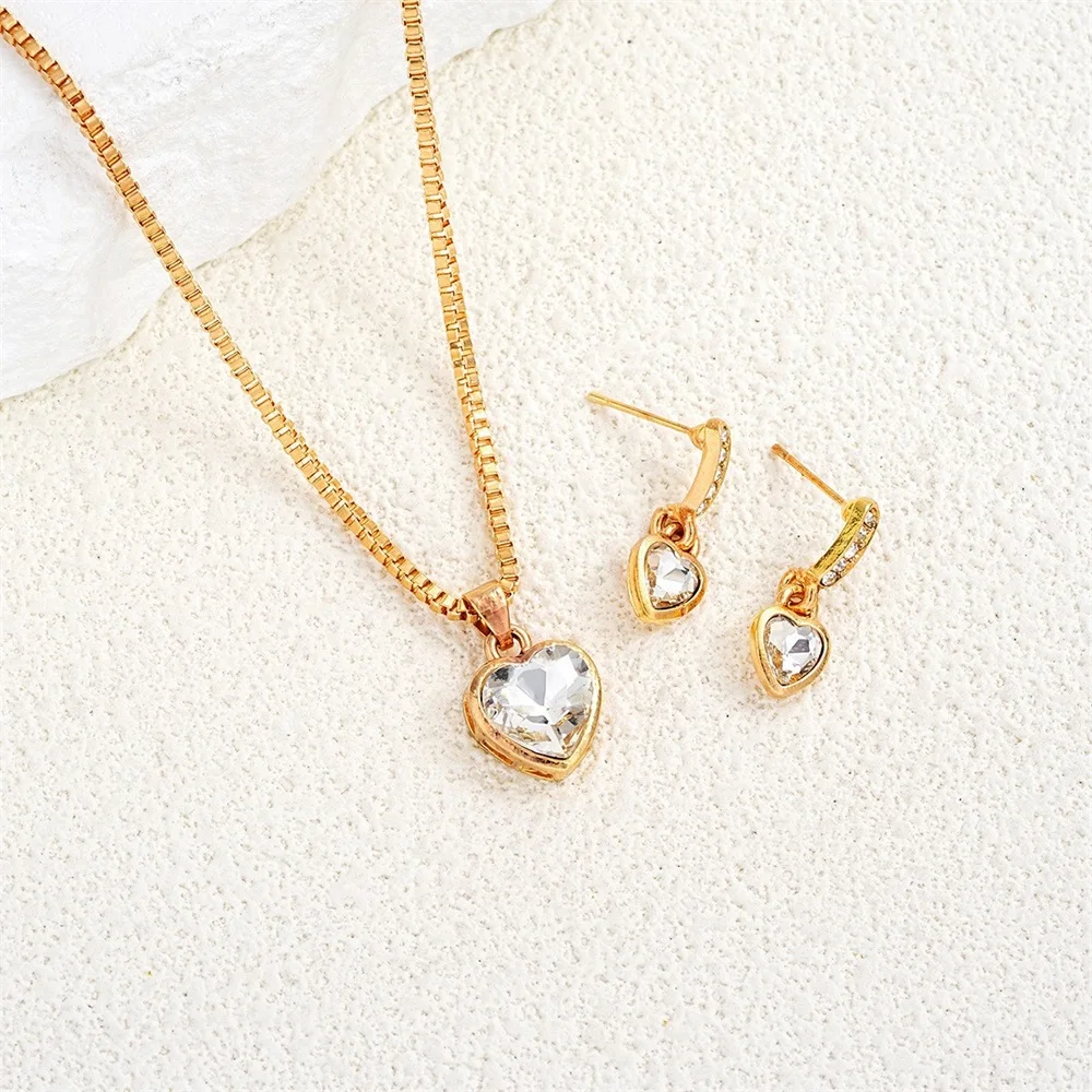 3 Pcs Heart Pendant Jewelry Set Of Earring Pendant Necklace For Women Exquisite Fashion Rhinestone Double Heart Jewelry Set Gift - Image 2