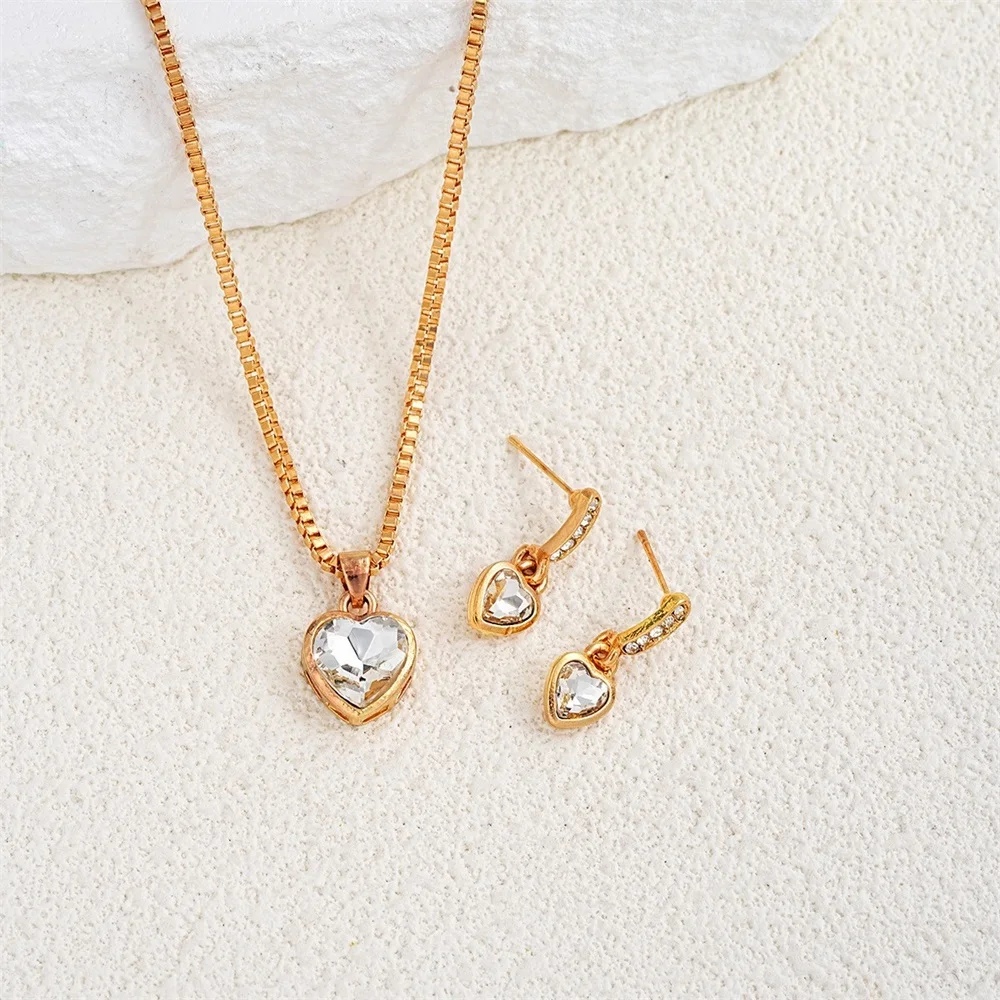3 Pcs Heart Pendant Jewelry Set Of Earring Pendant Necklace For Women Exquisite Fashion Rhinestone Double Heart Jewelry Set Gift - Image 3