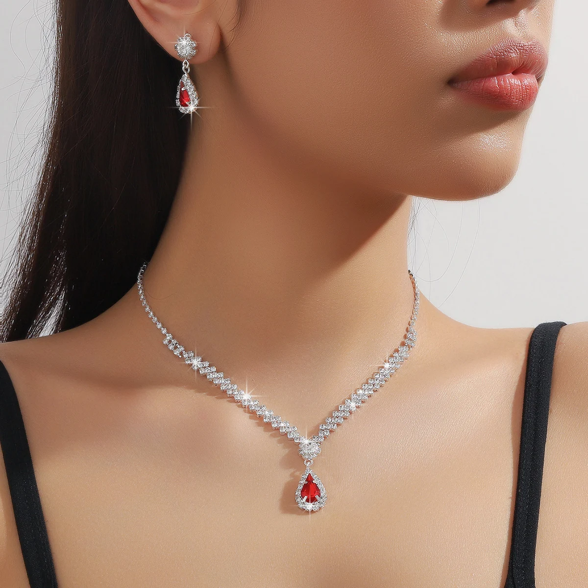 3 Pieces Of Fashionable Women's Water Drop Necklaces And Earrings Set For Wedding Season, Banquet And Party Accessories-2910 - Image 5